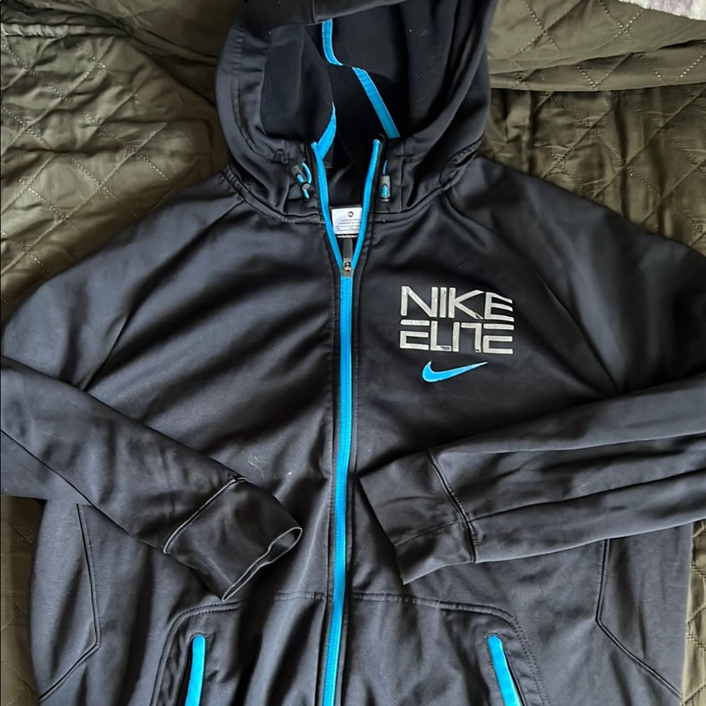 Nike Black and Blue Therma Fit Performance Jacket with Hood